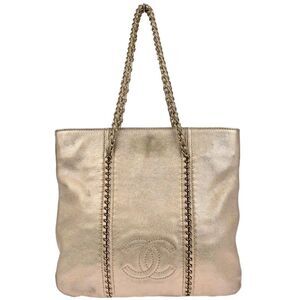 Chanel Luxe Ligne Zipped Tote Leather Gold Leather Tote Bag Bag